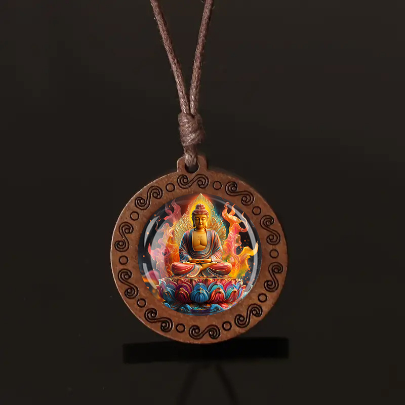 Flame Light Throne Wooden Pendant Necklace, Unisex